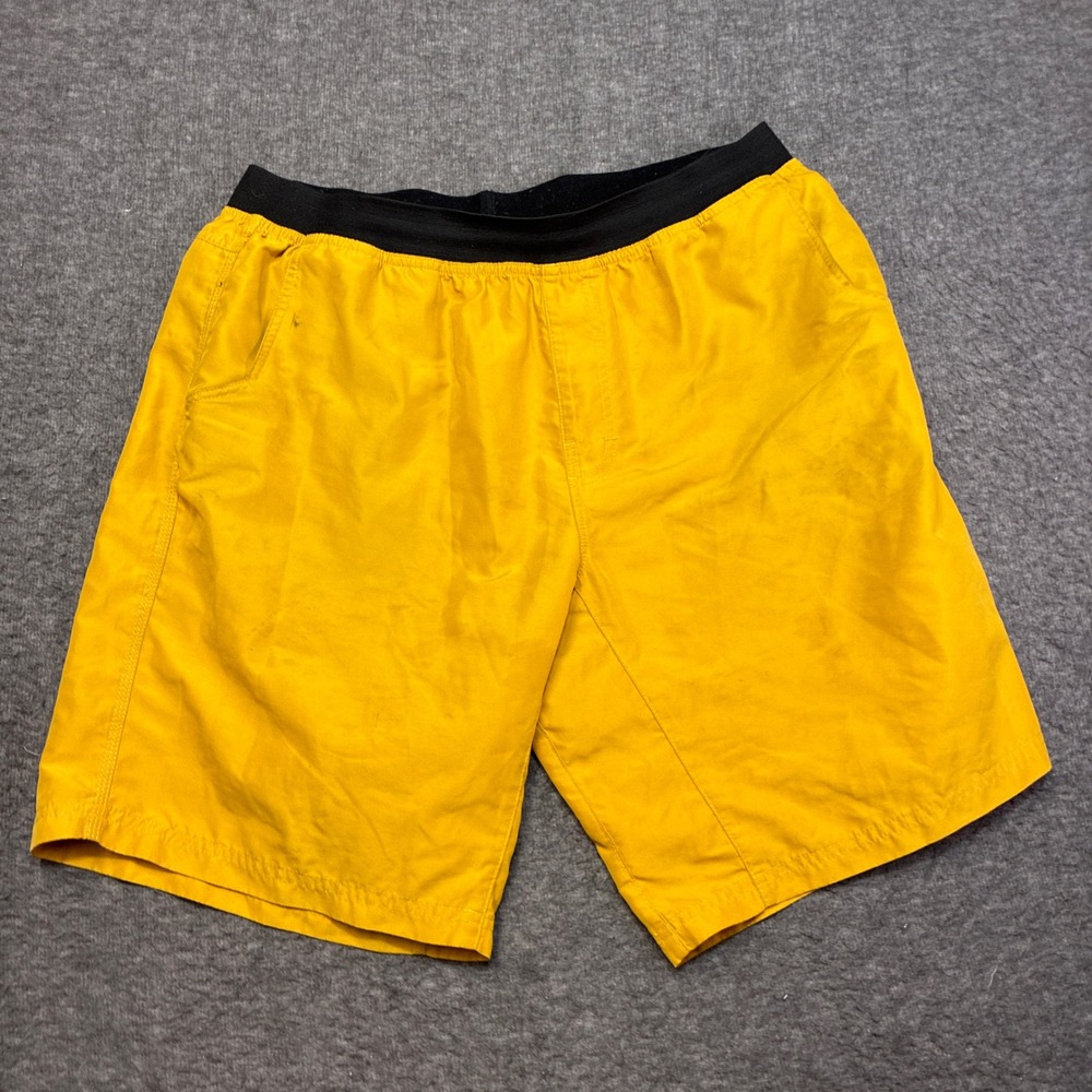 Prana Mojo Shorts Men XL Yellow Elastic Waist Pockets‎ Golden Hiking Beach Yoga